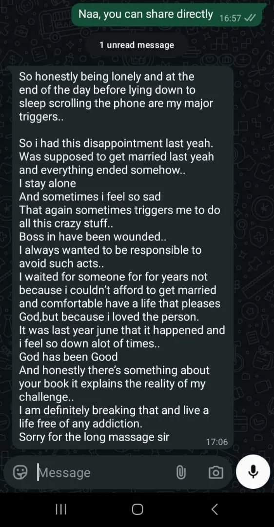 WhatsApp message from a Loop Breaker user