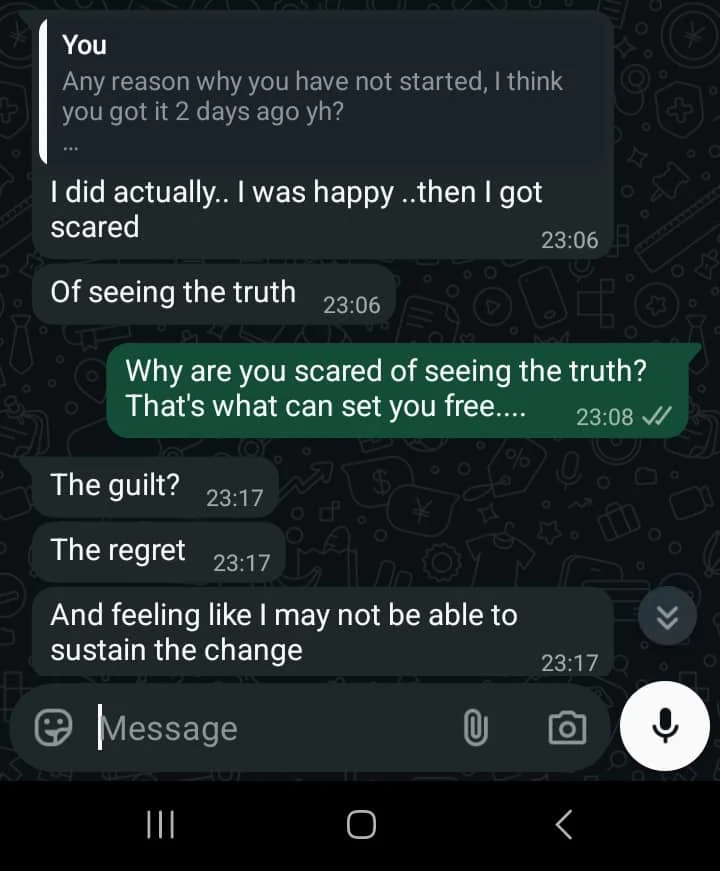 WhatsApp message from a Loop Breaker user