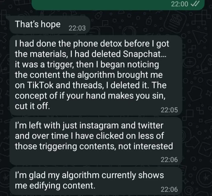 WhatsApp message from a Loop Breaker user